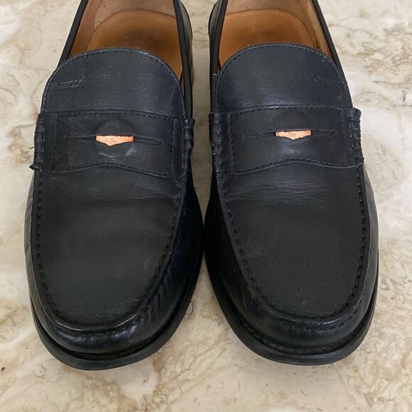 GEOX Respira Black Leather Classic Penny Loafers - Picture 8 of 12